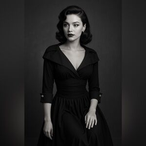 J Howard Black Fit & Flare Midi Dress with Rhinestone Cuff Buttons – Size 10